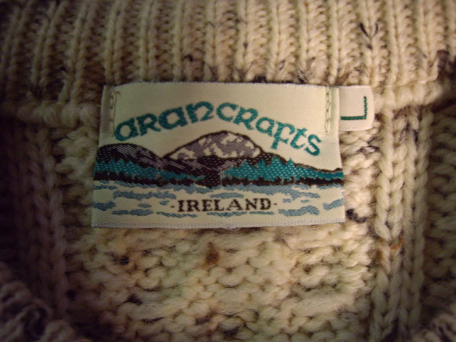 ARAN CRAFTS Irish ARAN Fisherman Cardigan Sweater/Jumper L Oatmeal 