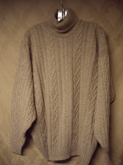 CLAN DOUGLAS 100% Cashmere Sweater Tan CABLEKNIT Chest 49 XL SCOTLAND